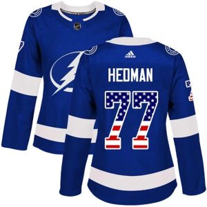 Damen Tampa Bay Lightning Trikot Victor Hedman 77 Blau USA Flag Fashion Authentic